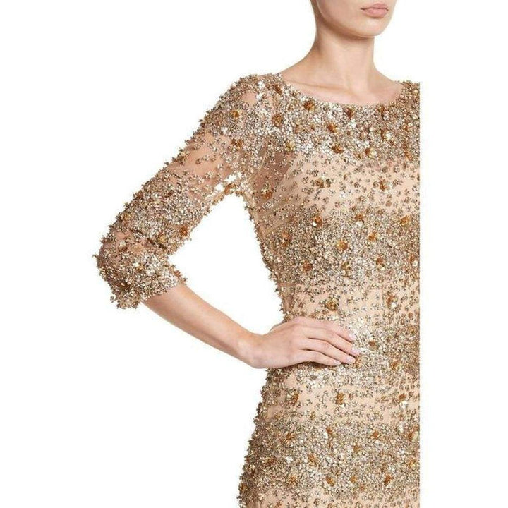 Naeem Khan Beaded Gold Fitted Cocktail Dress