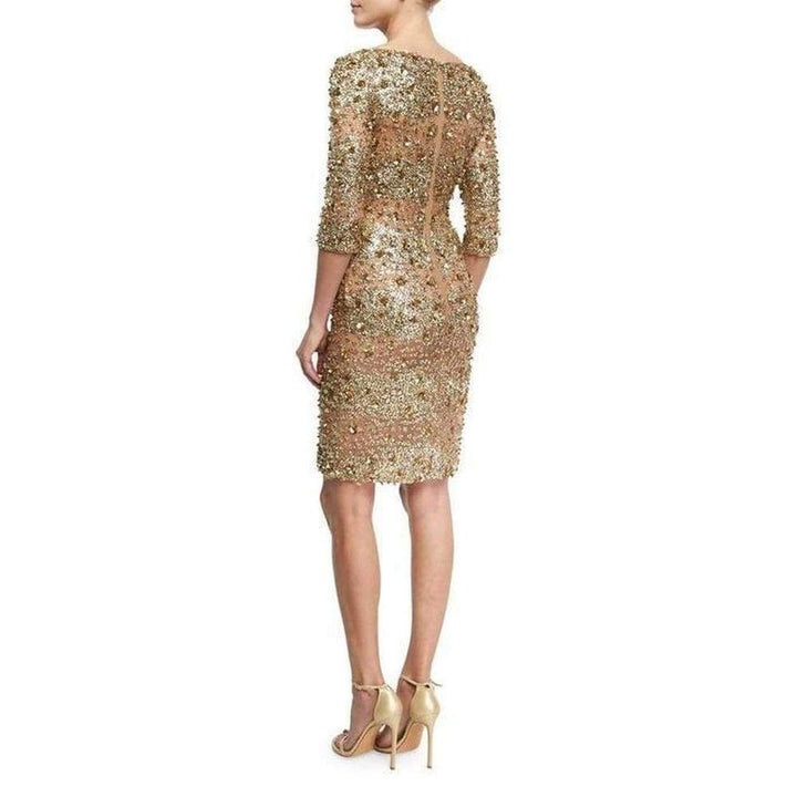 Naeem Khan Beaded Gold Fitted Cocktail Dress