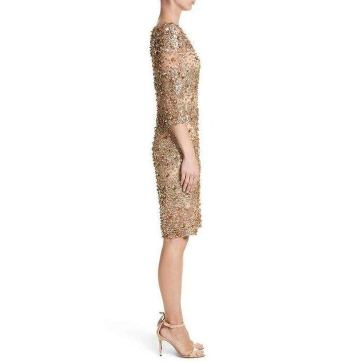 Naeem Khan Beaded Gold Fitted Cocktail Dress
