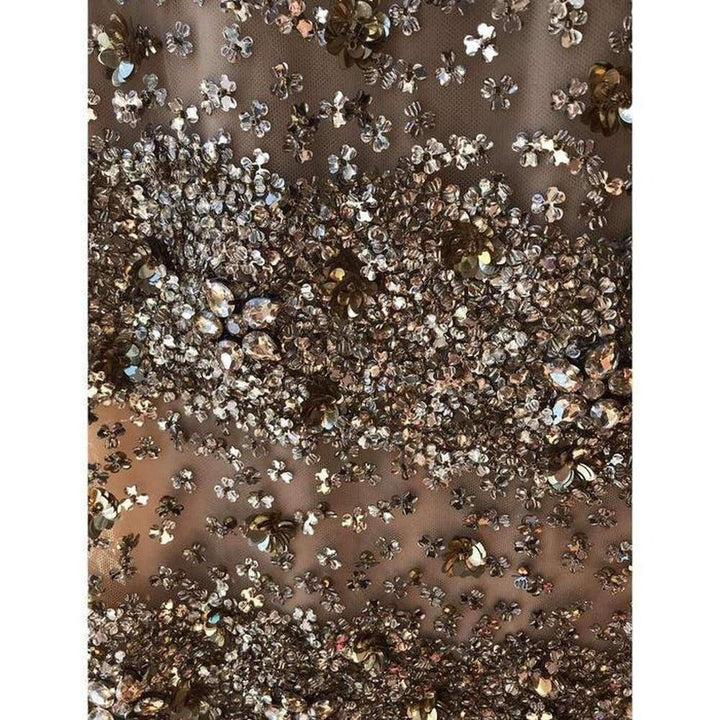 Naeem Khan Beaded Gold Fitted Cocktail Dress