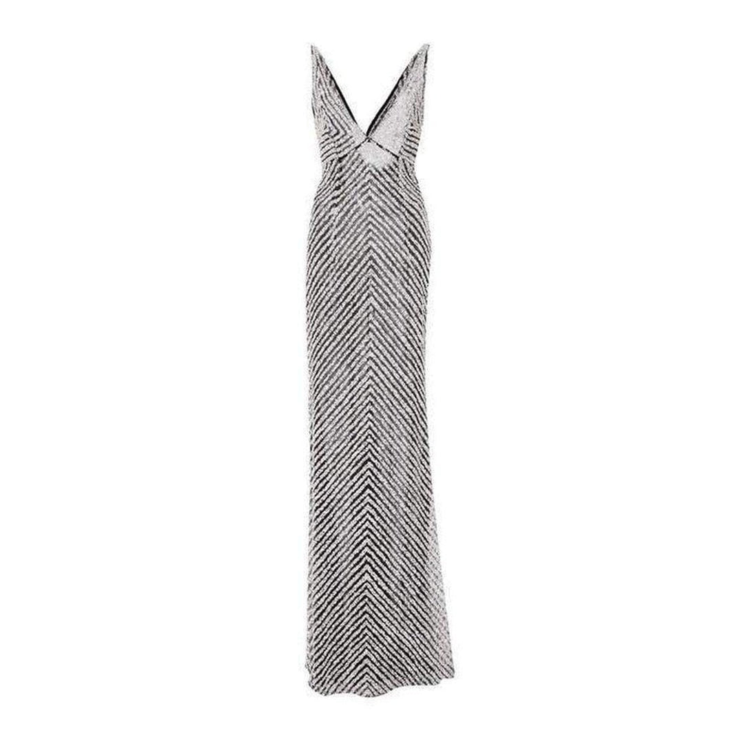 Naeem Khan Beaded Sequin V Neck Gown