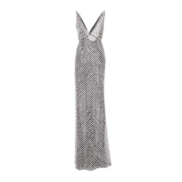 Naeem Khan Beaded Sequin V Neck Gown