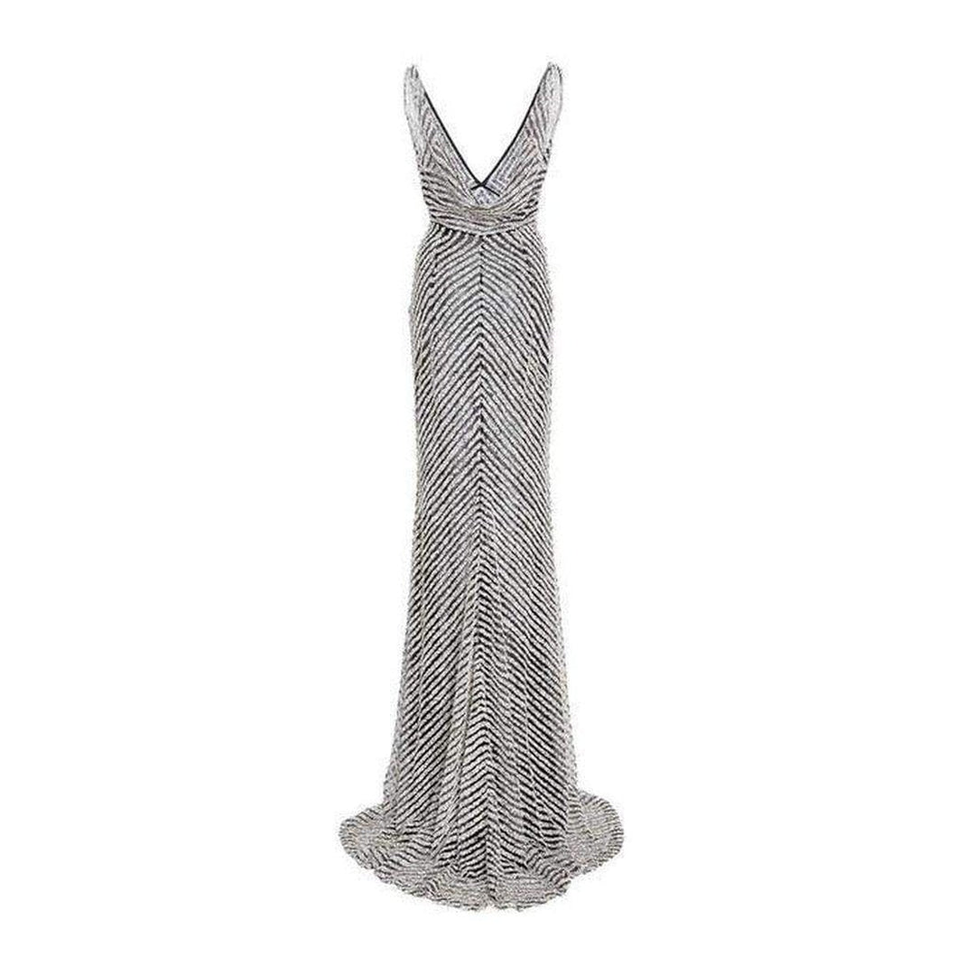 Naeem Khan-Naeem Khan Beaded Sequin V Neck Gown - Runway Catalog