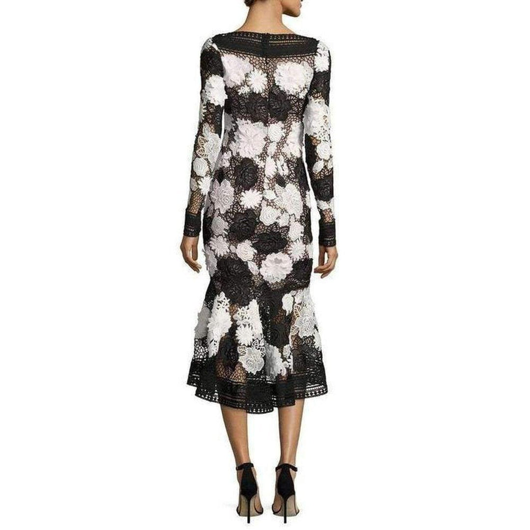 Naeem Khan Floral Guipure Lace Long Sleeve Dress