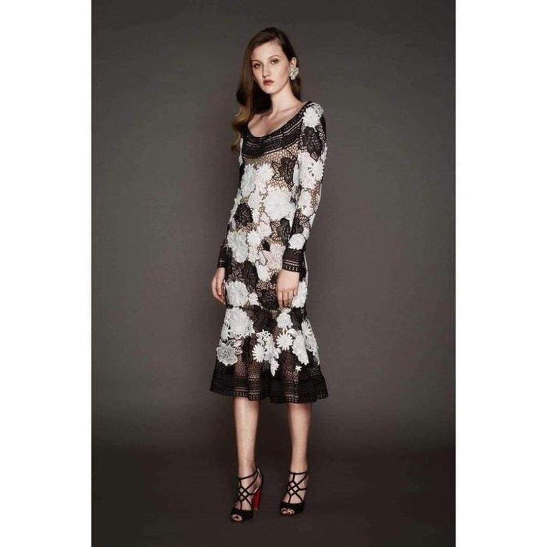 Naeem Khan Floral Guipure Lace Long Sleeve Dress