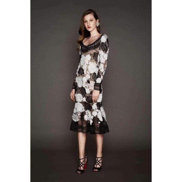 Naeem Khan Floral Guipure Lace Long Sleeve Dress