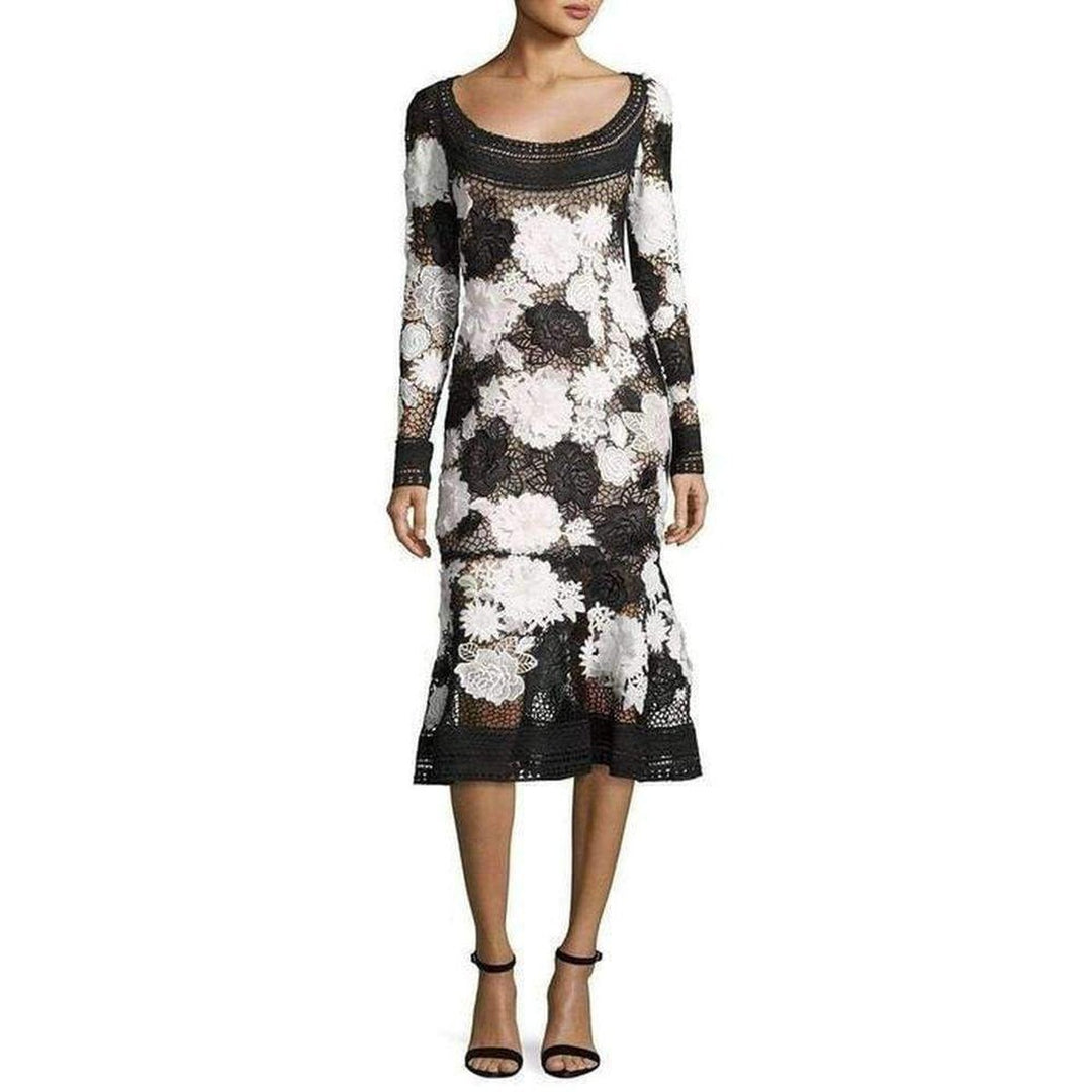 Naeem Khan Floral Guipure Lace Long Sleeve Dress