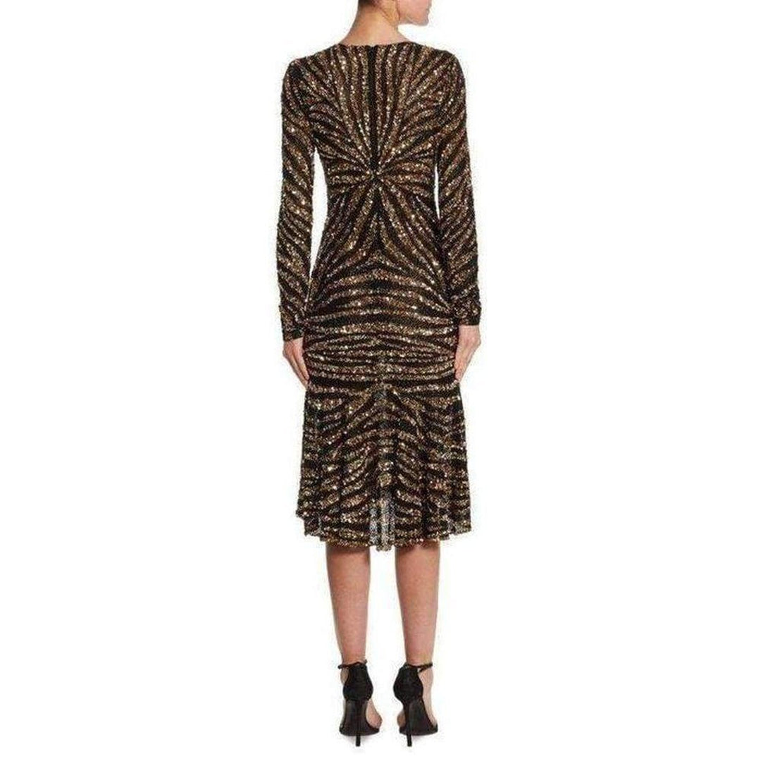 Naeem Khan Sequin V-Neck Fitted Cocktail Dress