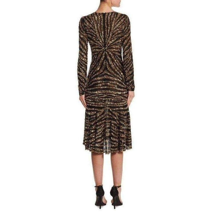 Naeem Khan Sequin V-Neck Fitted Cocktail Dress
