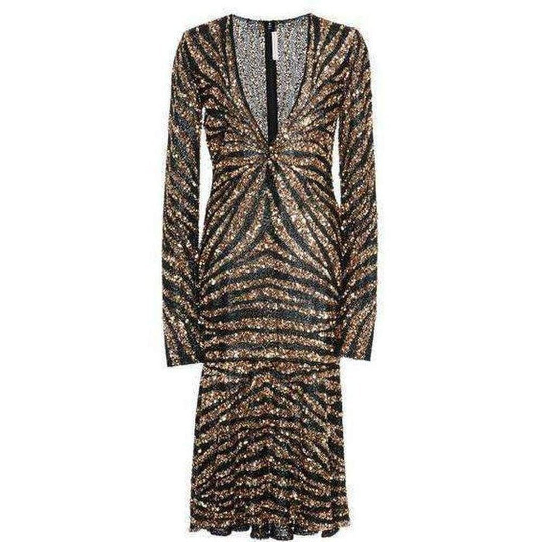 Naeem Khan Sequin V-Neck Fitted Cocktail Dress