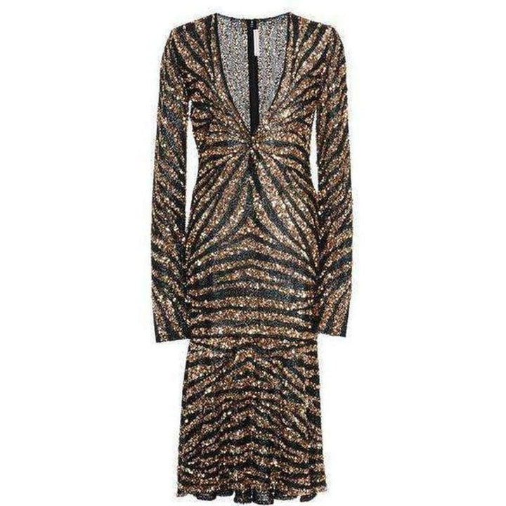 Naeem Khan Sequin V-Neck Fitted Cocktail Dress
