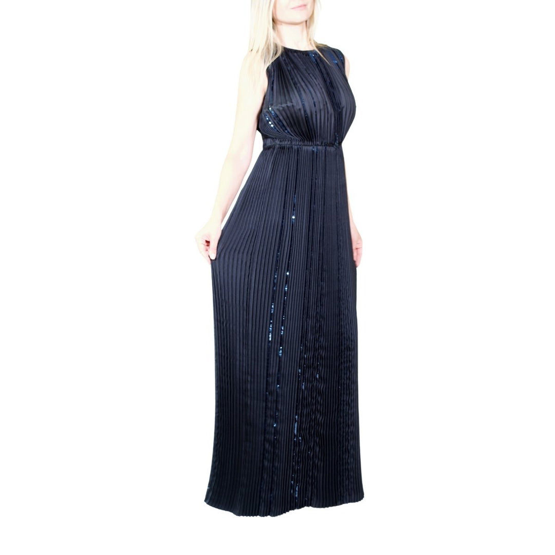 Black Pleated Sequin Embellished Maxi Silk Gown