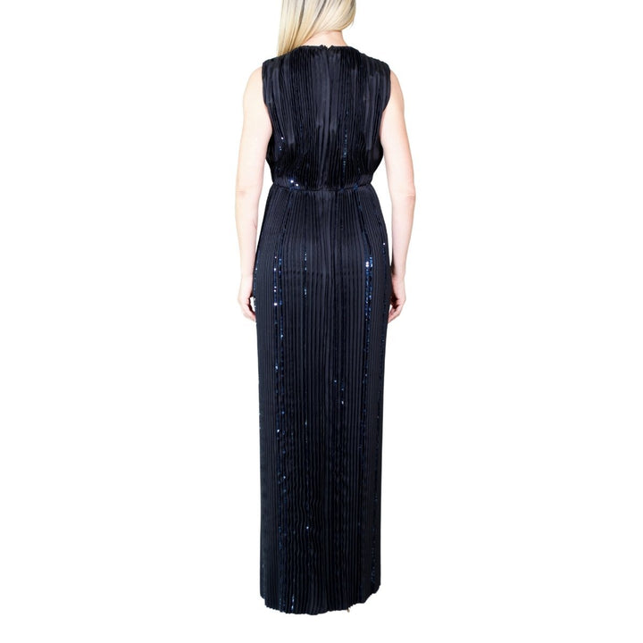 Black Pleated Sequin Embellished Maxi Silk Gown