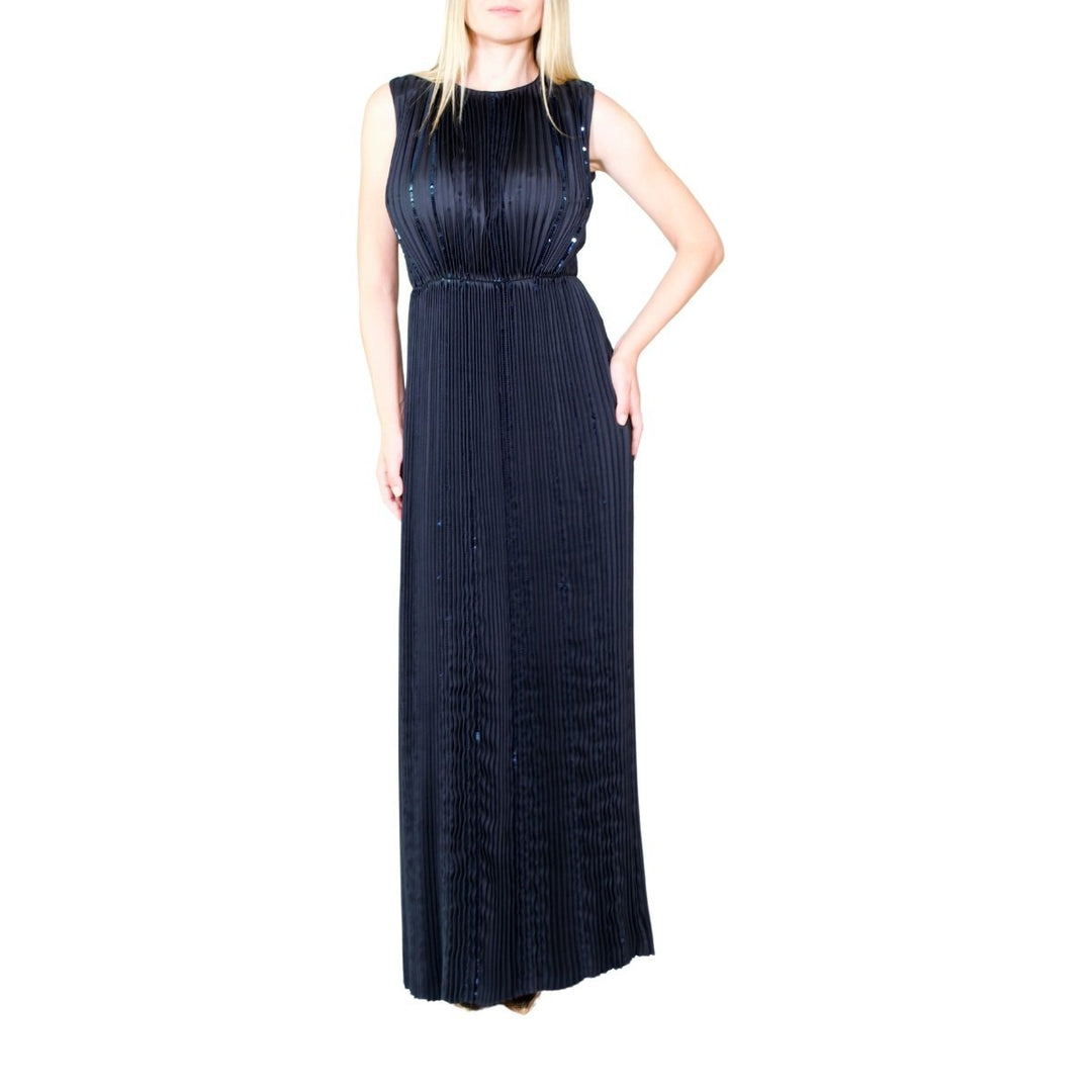 Black Pleated Sequin Embellished Maxi Silk Gown