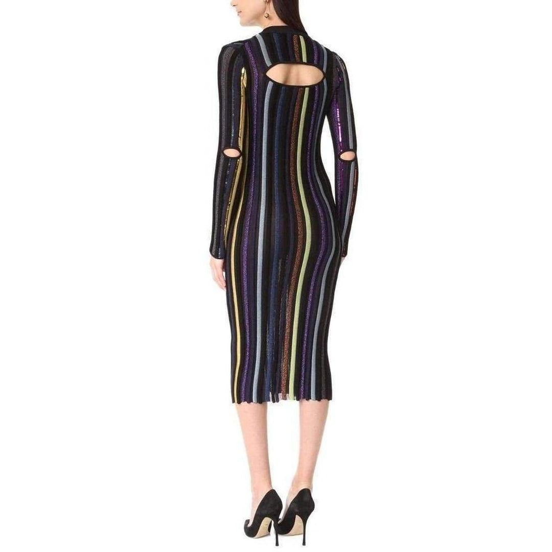 Long Sleeve Sequin Embellished Knit Bayadere Dress