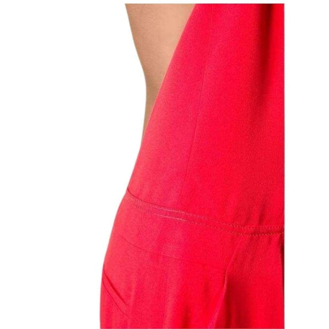 Red Open Back Sleeveless Silk Jumpsuit