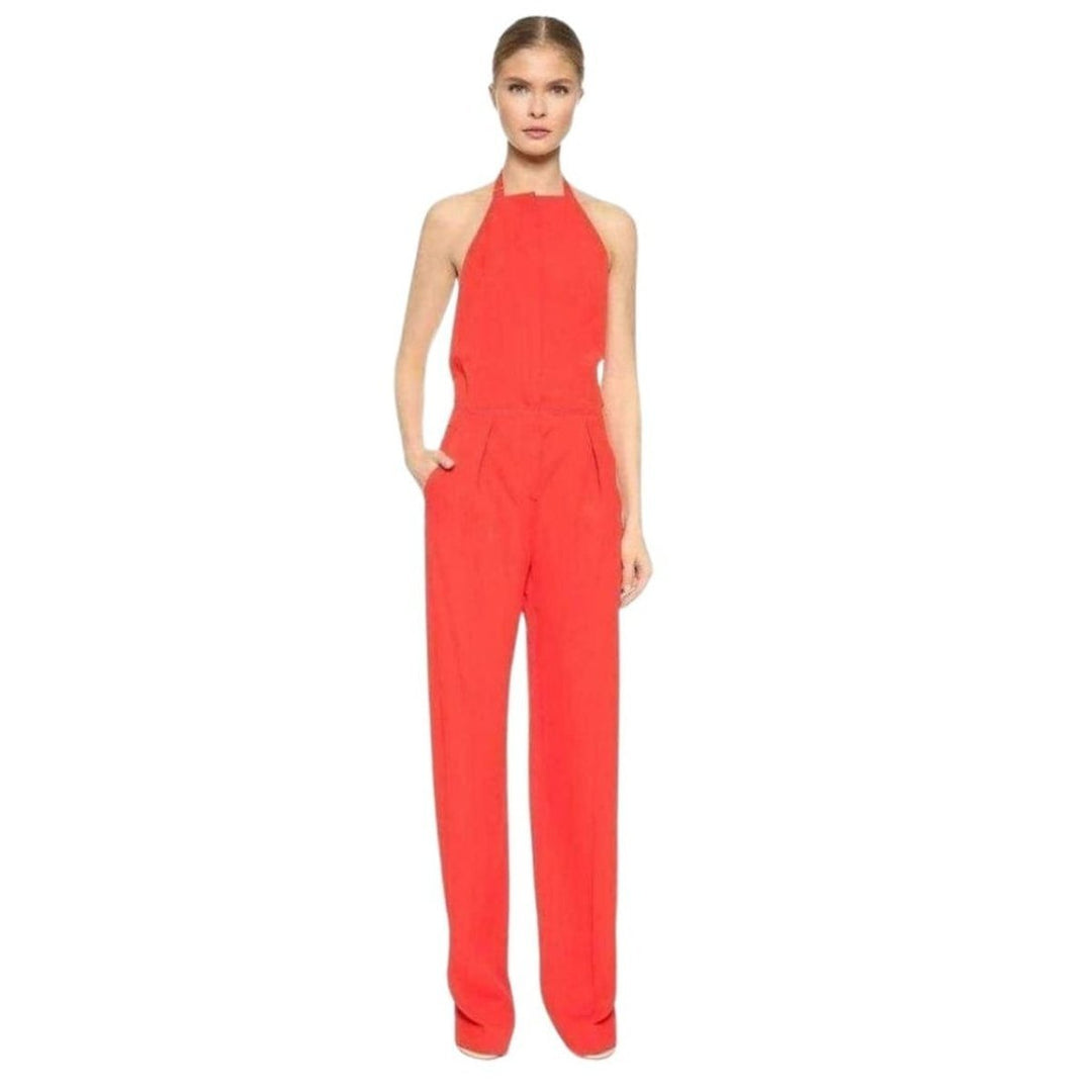 Red Open Back Sleeveless Silk Jumpsuit