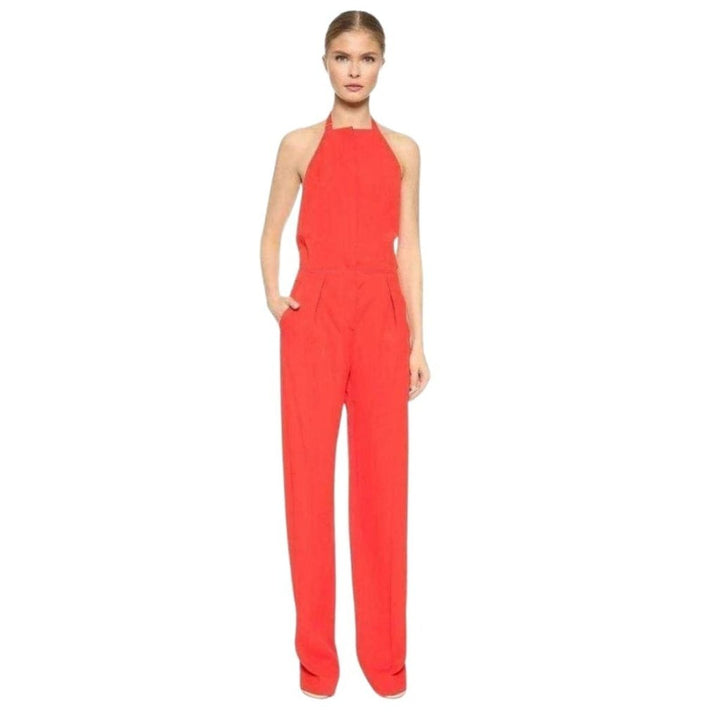 Red Open Back Sleeveless Silk Jumpsuit
