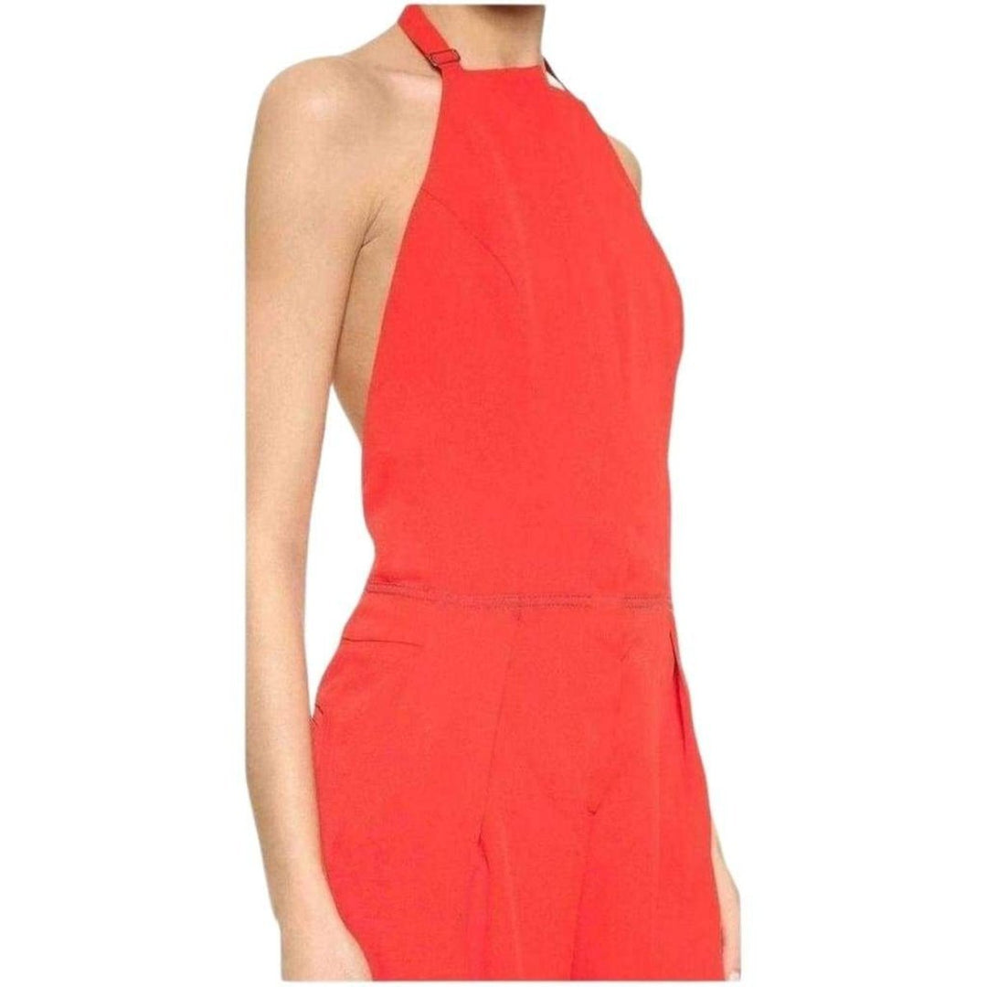 Red Open Back Sleeveless Silk Jumpsuit