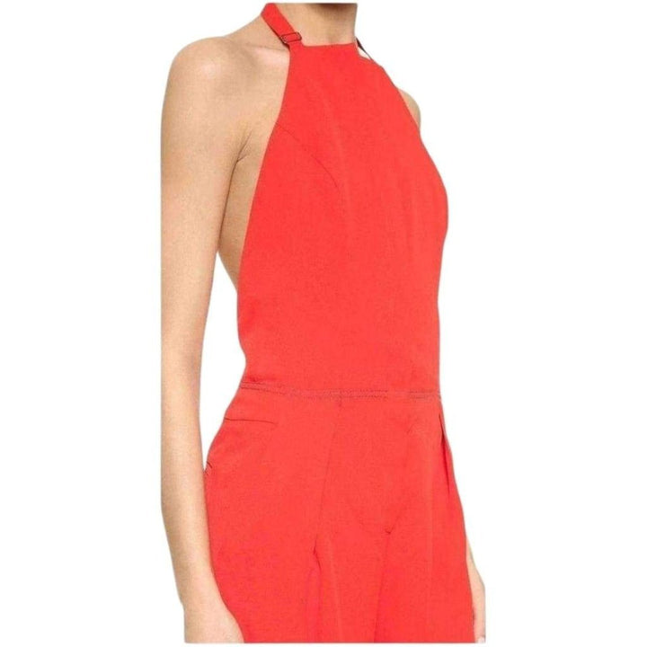 Red Open Back Sleeveless Silk Jumpsuit
