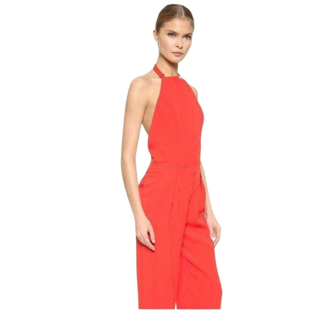 Red Open Back Sleeveless Silk Jumpsuit
