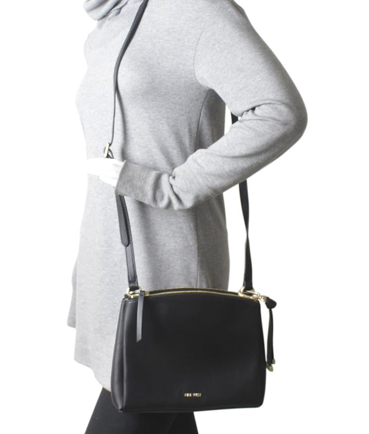 Nine West Clean Living Black Leather Crossbody Bag