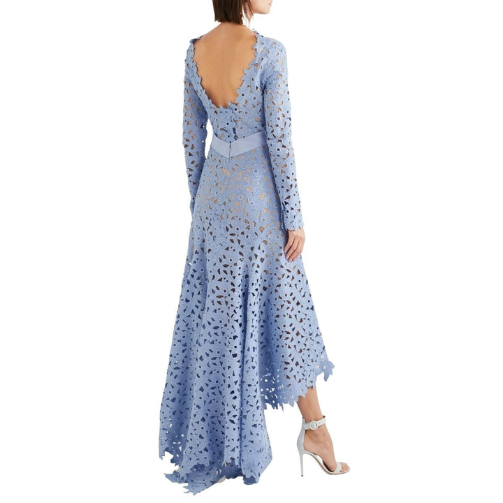 Asymmetric Guipure Lace Blue Gown
