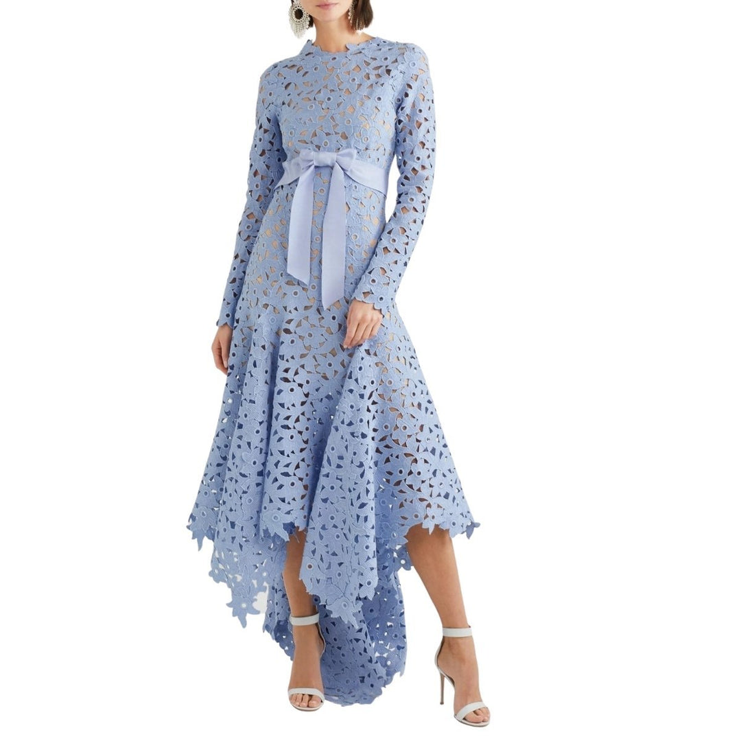 Asymmetric Guipure Lace Blue Gown