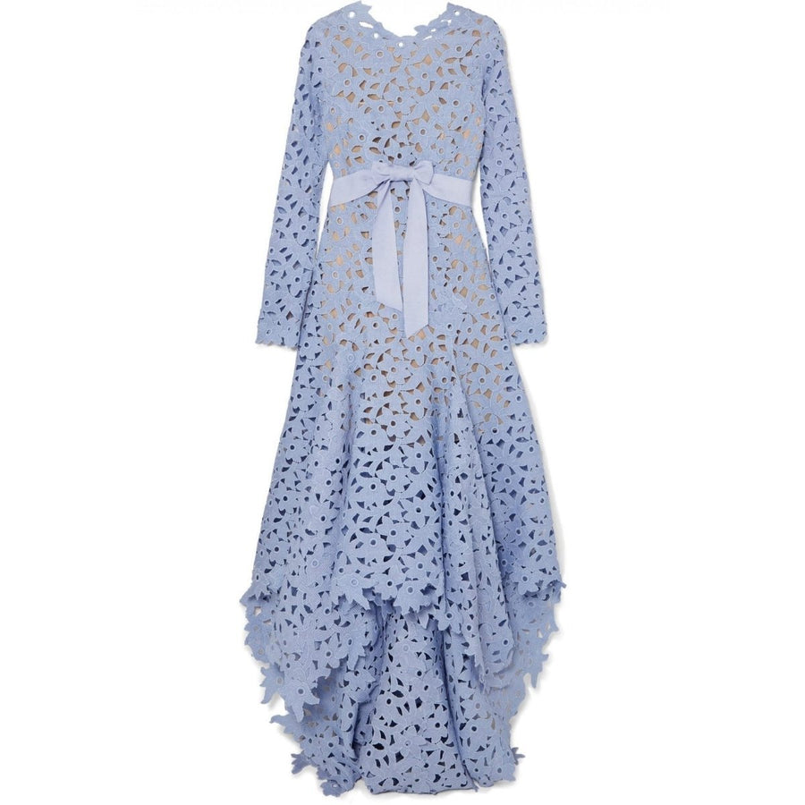 Oscar de la Renta-Asymmetric Guipure Lace Blue Gown - Runway Catalog