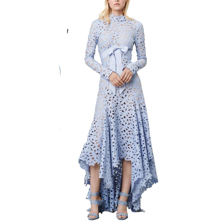 Asymmetric Guipure Lace Blue Gown