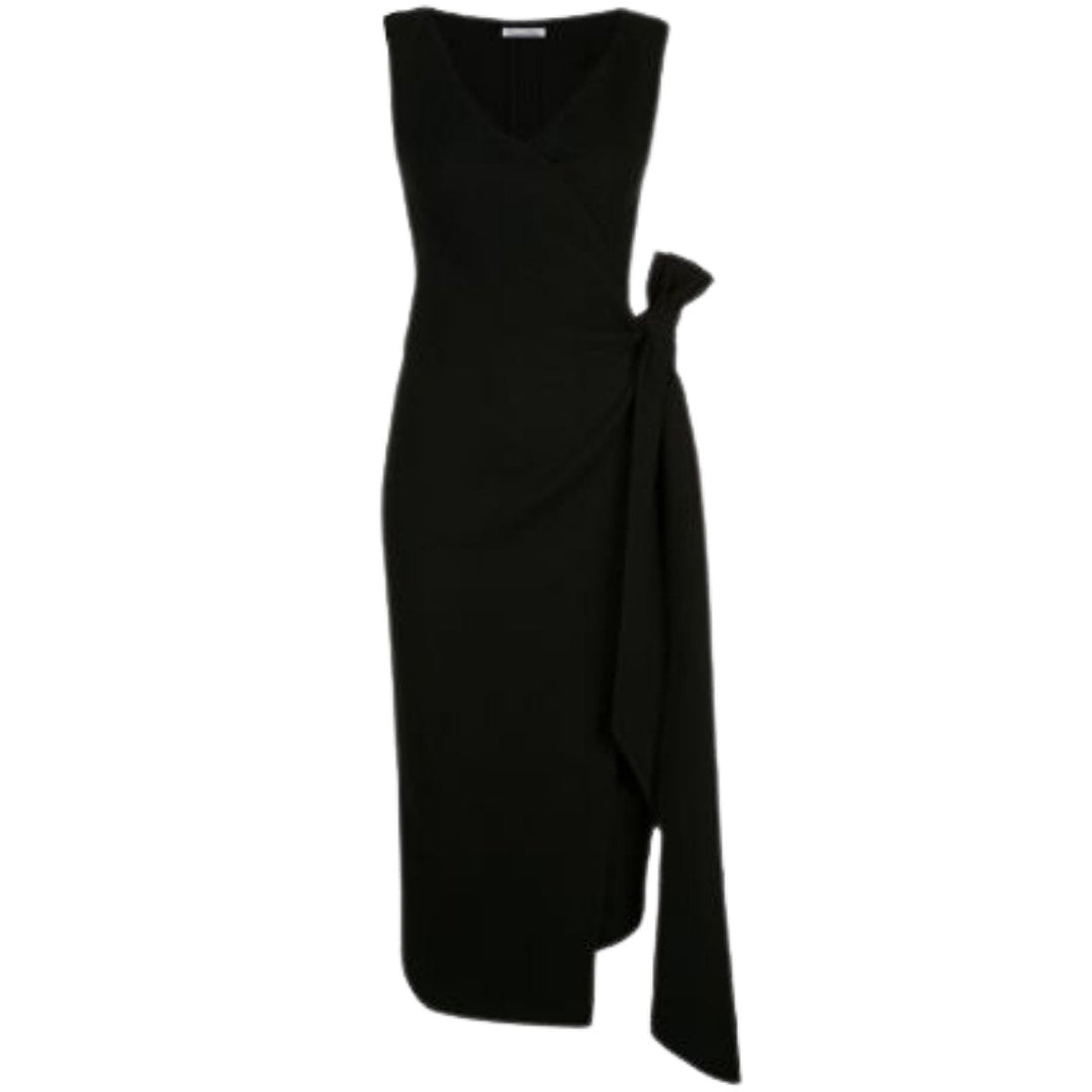 Oscar de la Renta-Black Front Slit Cocktail Dress - Runway Catalog
