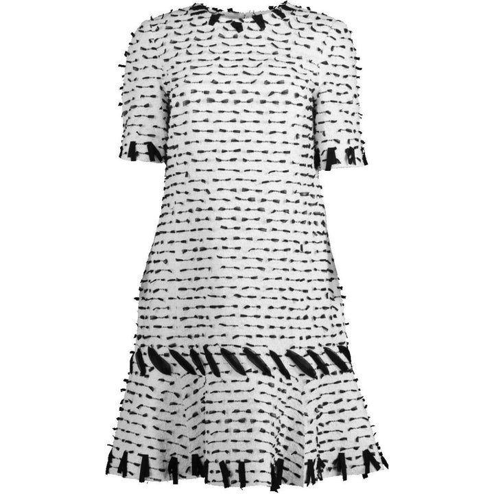 Oscar de la Renta-Jewel-neck Short-sleeve Ribbon-trim Dress - Runway Catalog