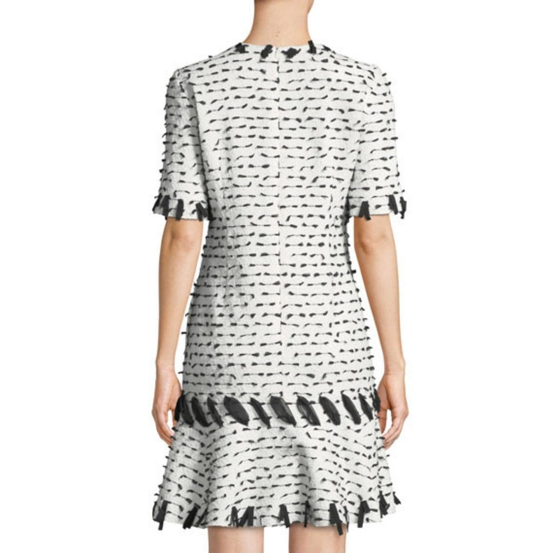 Jewel-neck Short-sleeve Ribbon-trim Dress
