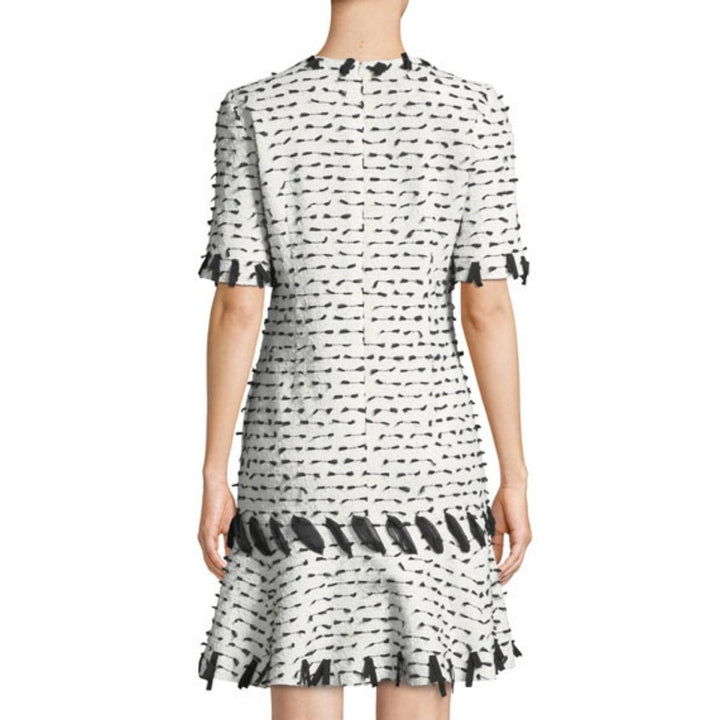 Jewel-neck Short-sleeve Ribbon-trim Dress
