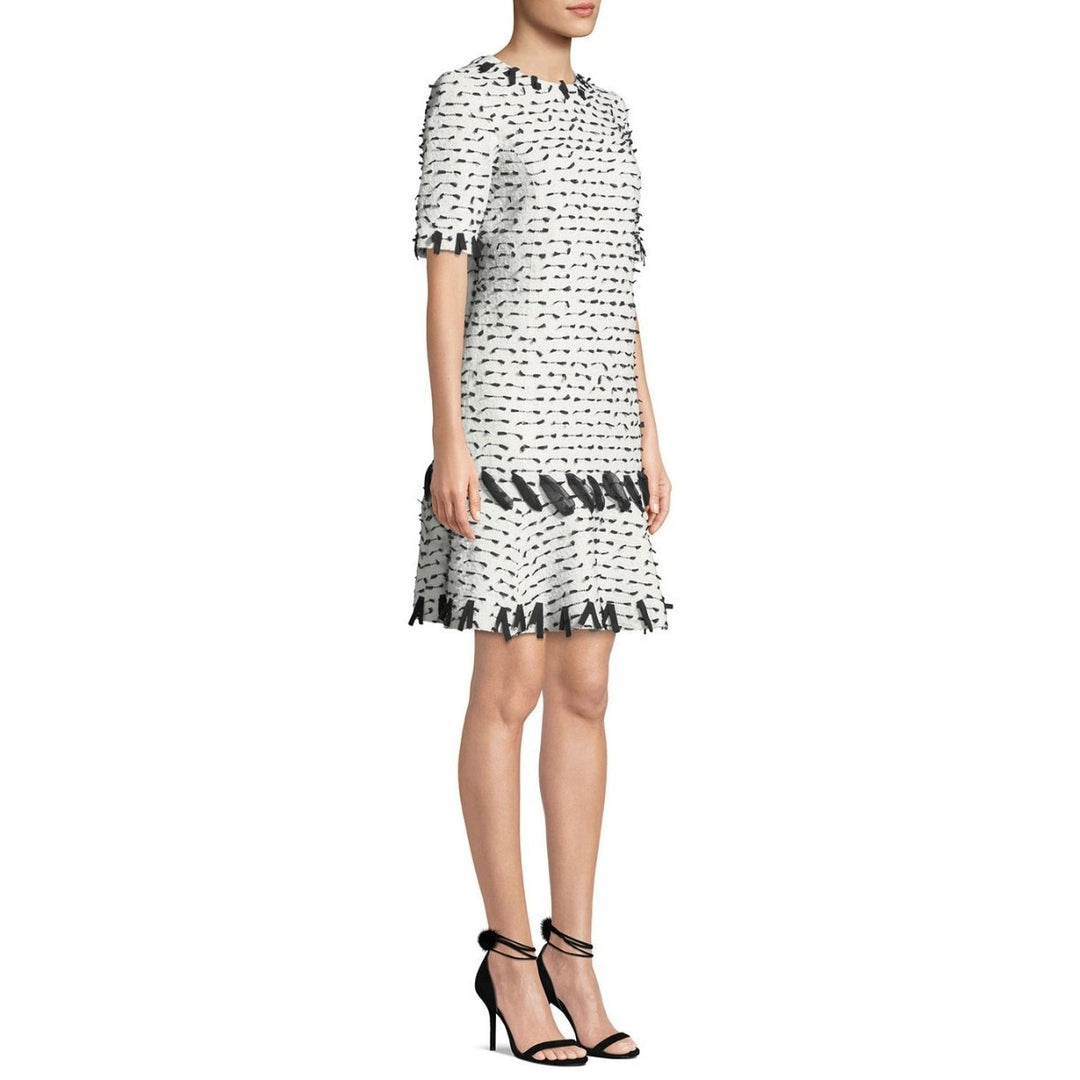 Jewel-neck Short-sleeve Ribbon-trim Dress