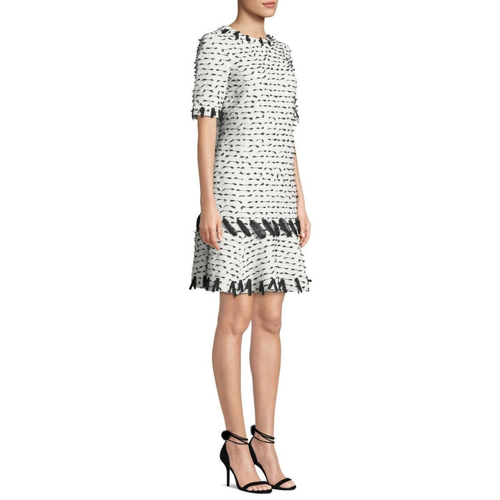 Jewel-neck Short-sleeve Ribbon-trim Dress