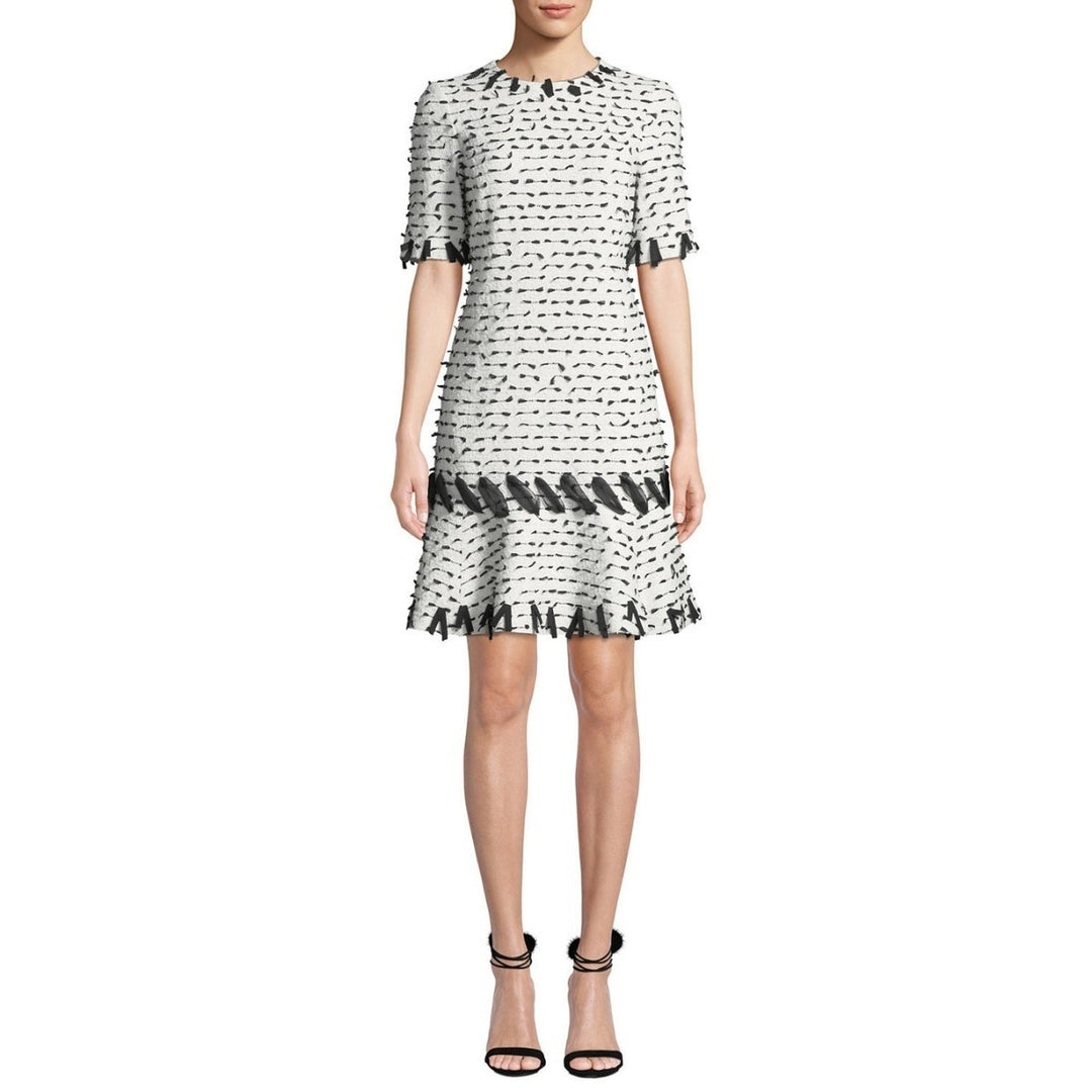 Jewel-neck Short-sleeve Ribbon-trim Dress