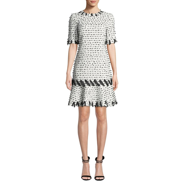 Jewel-neck Short-sleeve Ribbon-trim Dress