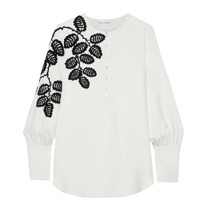 Oscar de la Renta-Leaf Embroidered Silk Blouse - Runway Catalog