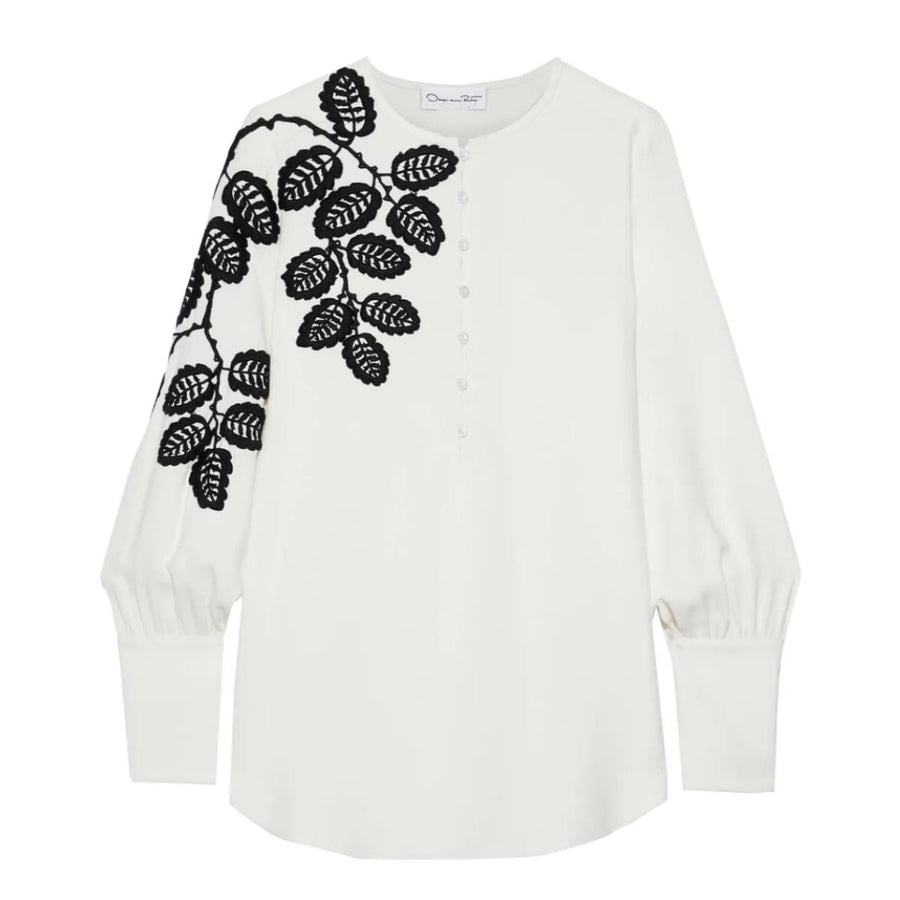 Oscar de la Renta-Leaf Embroidered Silk Blouse - Runway Catalog