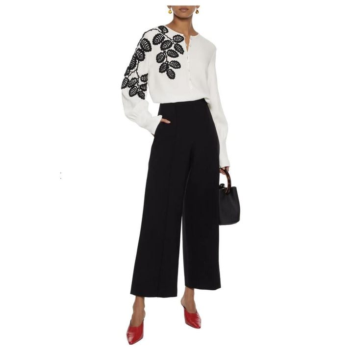 Leaf Embroidered Silk Blouse