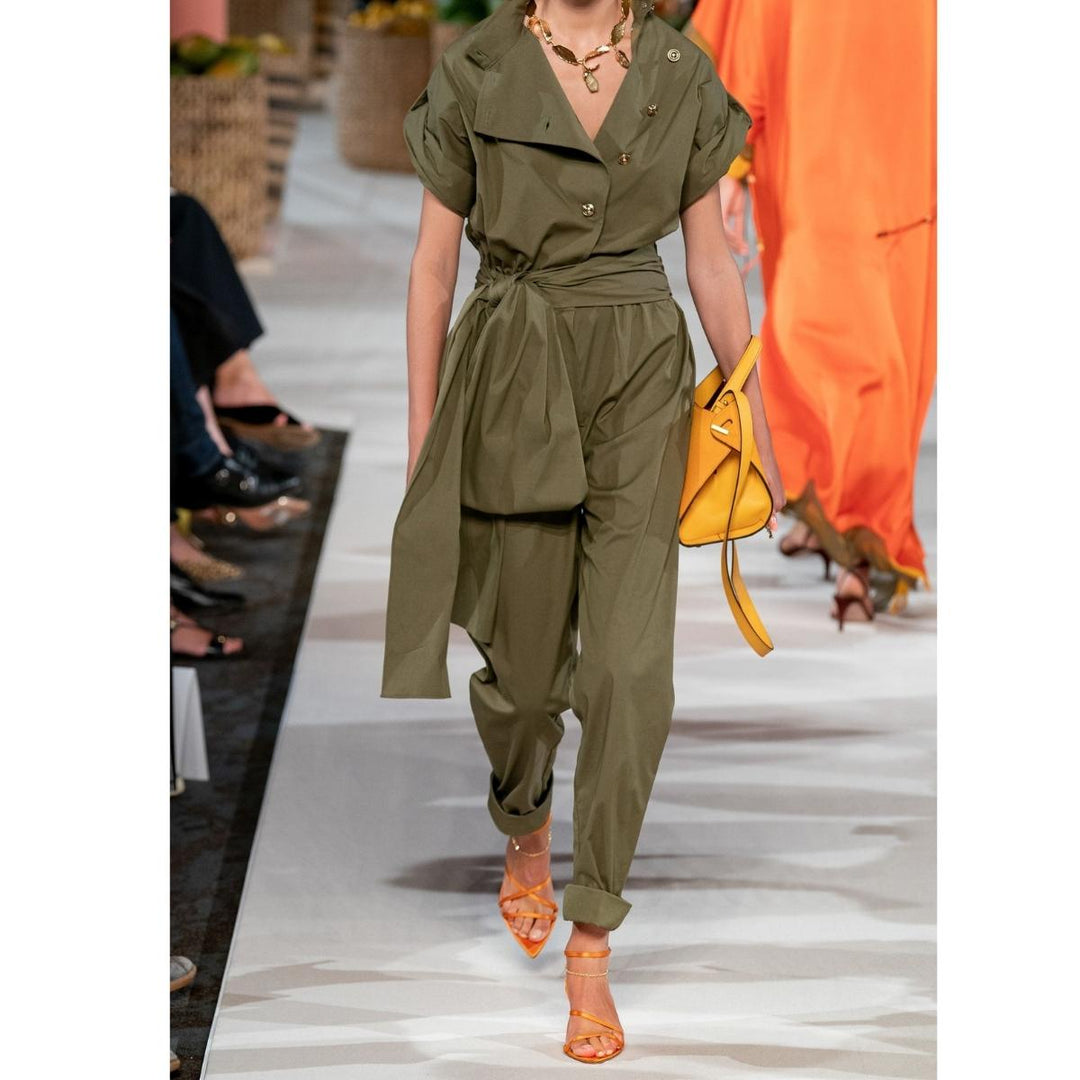 Military Asymmetric Button-Front Jumpsuit
