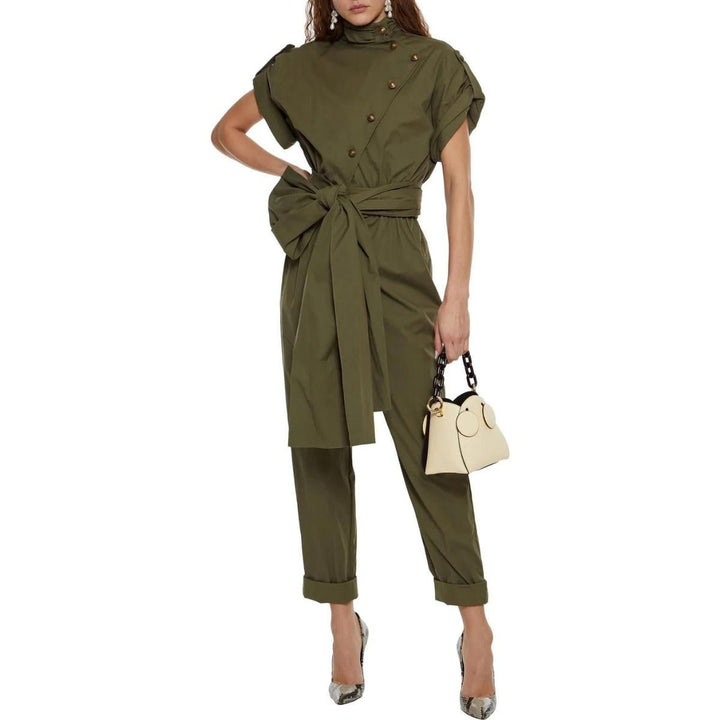 Military Asymmetric Button-Front Jumpsuit
