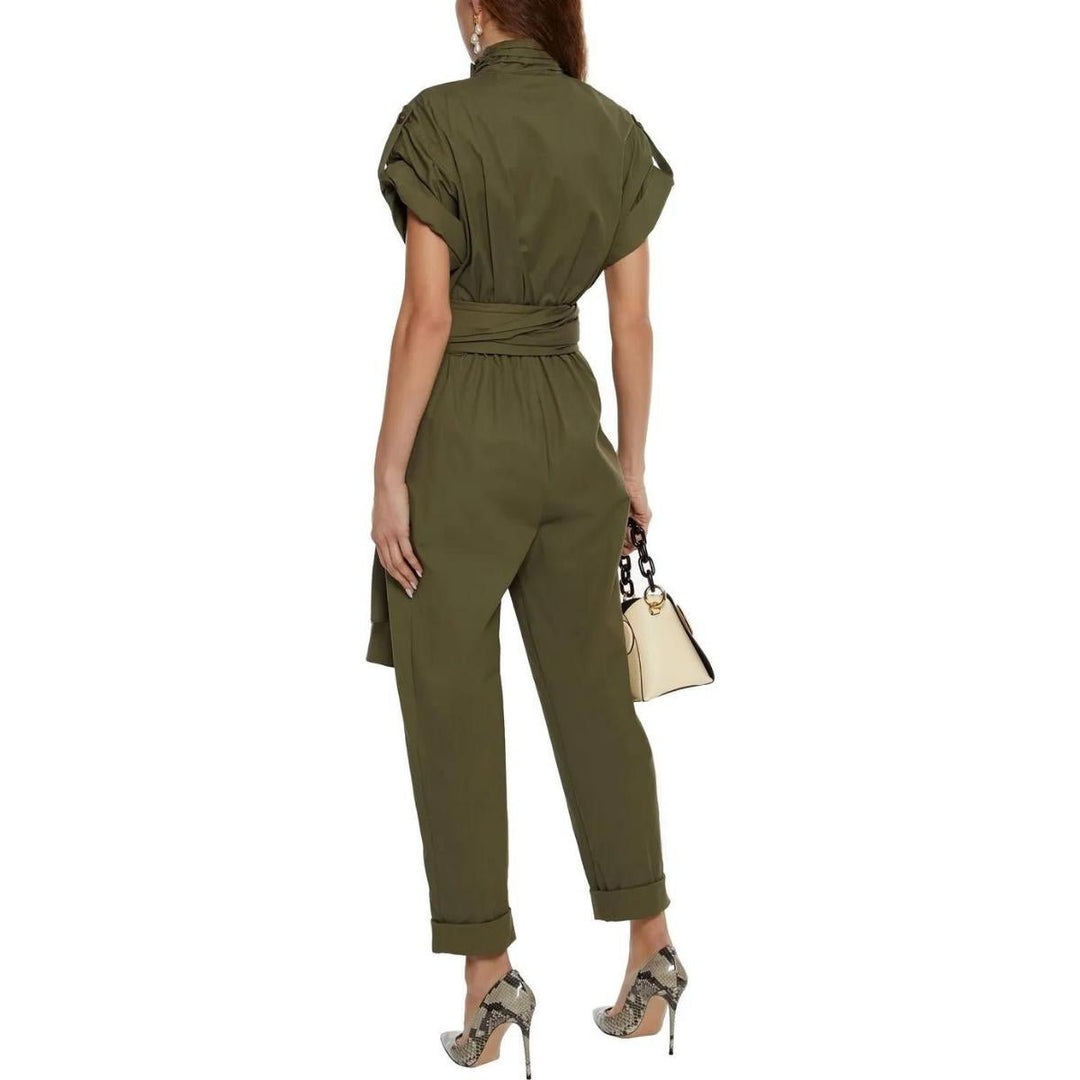 Military Asymmetric Button-Front Jumpsuit