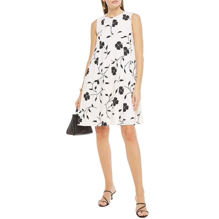 Pleated Floral-print Grain De Poudre Dress