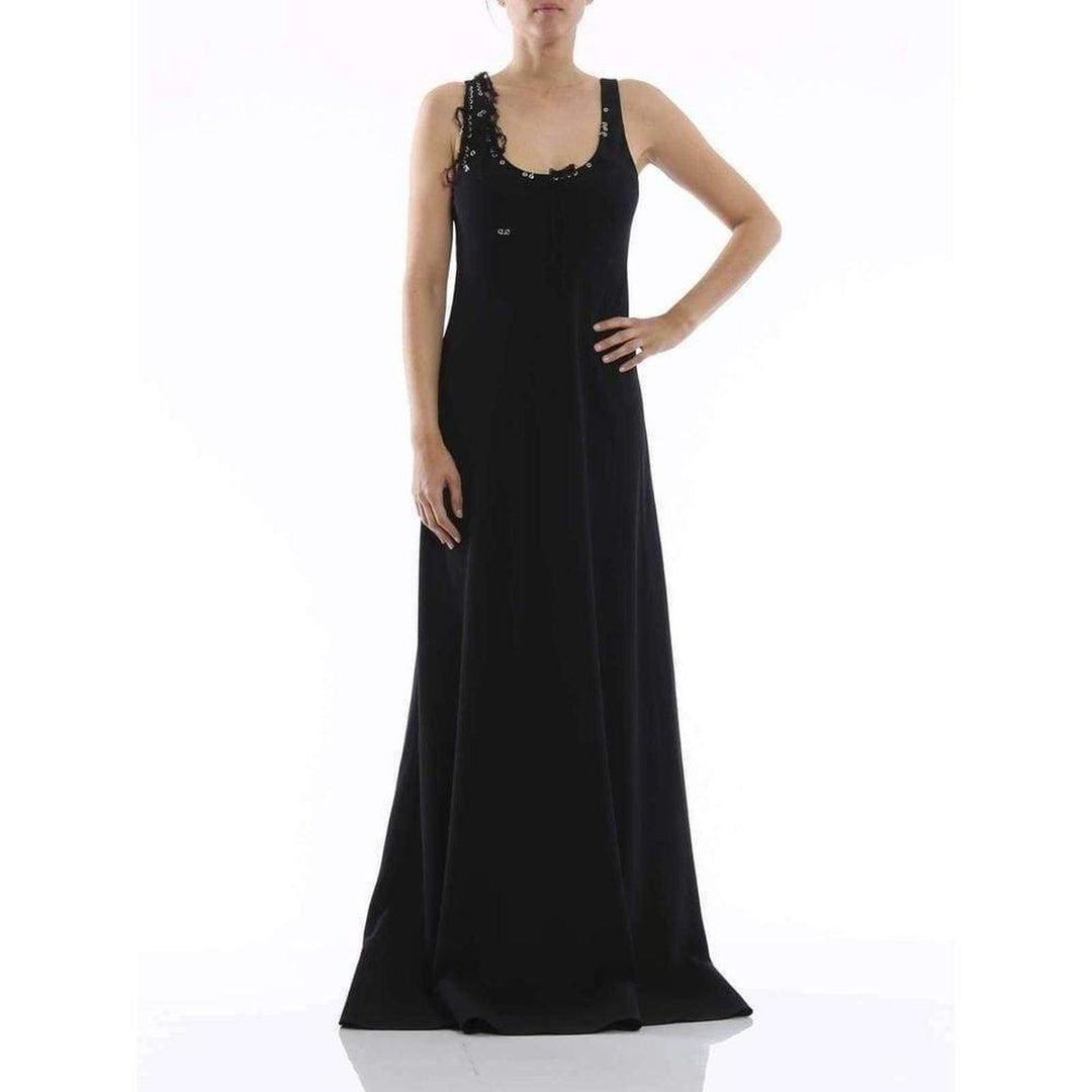 Black Crepe Satin Long Dress