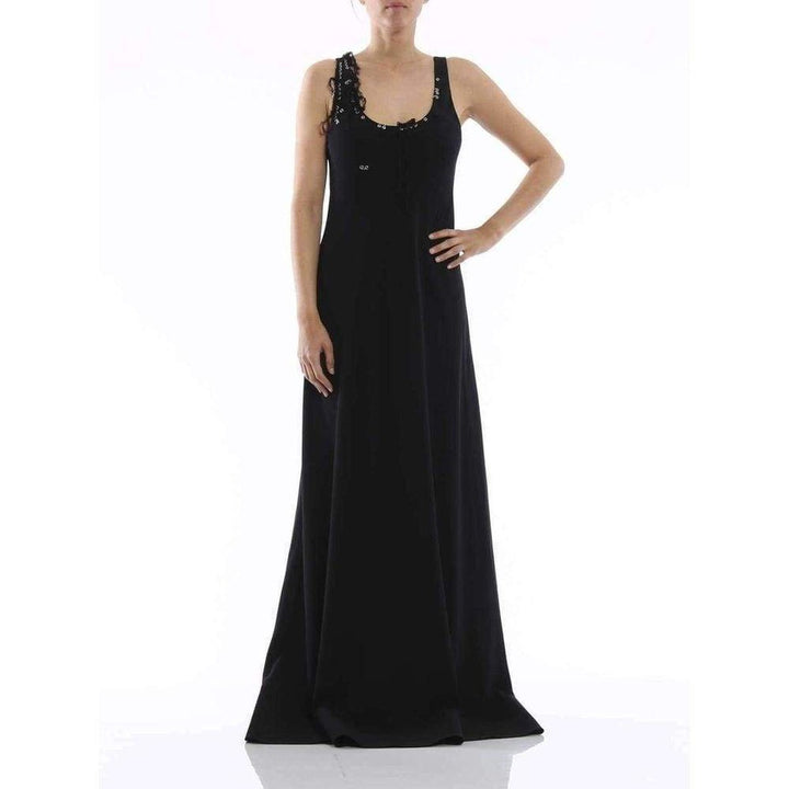 Black Crepe Satin Long Dress