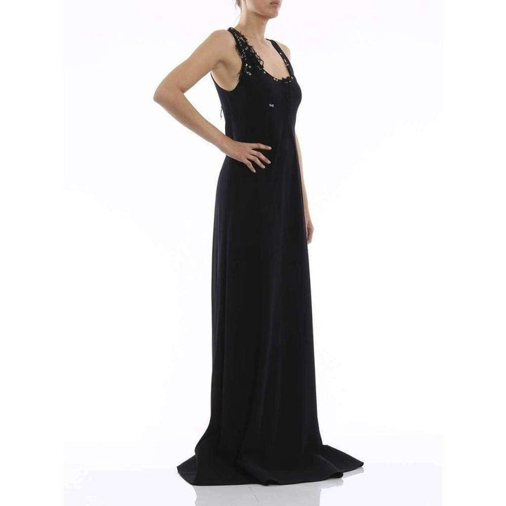 Black Crepe Satin Long Dress