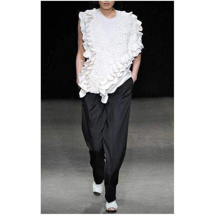 Wool Crochet Ruffle Sleeveless Knit Sweater Vest
