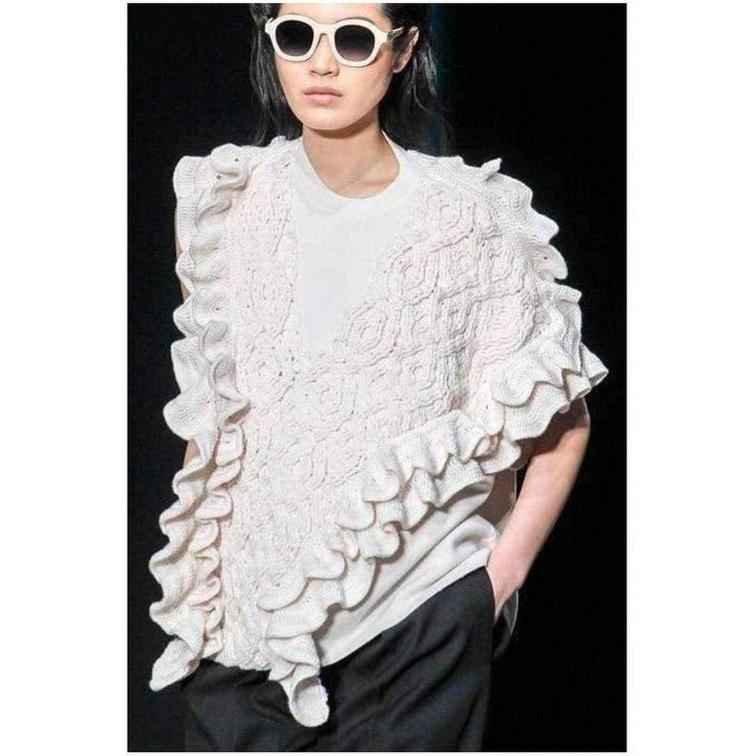 Wool Crochet Ruffle Sleeveless Knit Sweater Vest